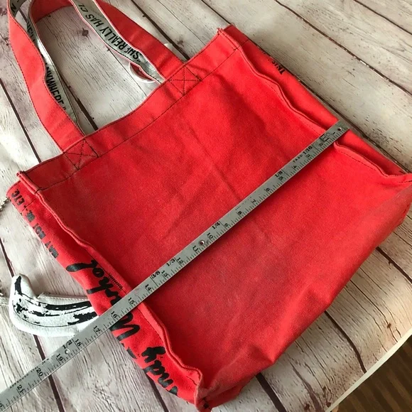 Loop NYC & ANDY WARHOL-Red Jackie O. Distressed Tote Canvas Bag-REPOSHING-used - Picture 15 of 17